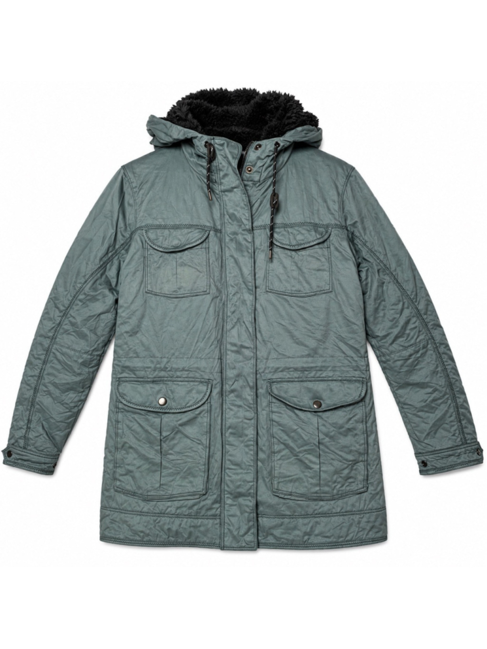Kuhl Projekt Parka Coat Women’s Medium Sherpa Lined Gray Green Jacket Hooded